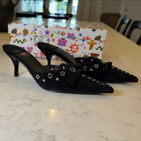 Jeffrey Campbell Black Suede Mules with Silver Accents - Picture 7 of 9